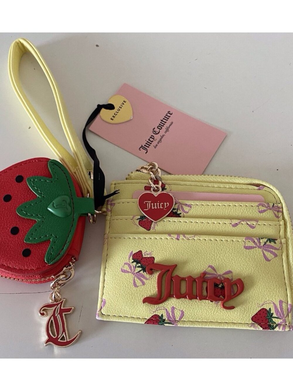 Juicy Couture Sweet Strawberry Zip Card Case Wristlet Yellow Iris W/Coin Purse